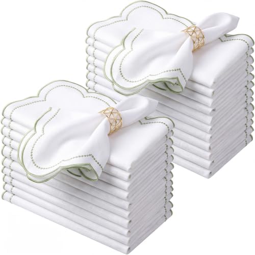 Hahafelt 24 Set Scalloped Cloth Napkins, Embroidery Polyester, Sage Green by Hahafelt