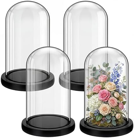 Suclain 4Pc Glass Dome Cloche with Wood Base, Black, 6.7" X 3.8" by Suclain