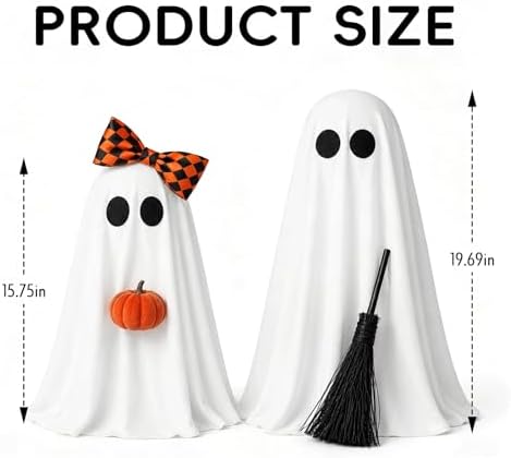 Halloween Decorations Indoor, 2 Pack Lighted Ghost Decor with Broom Pumpkin - Image 2