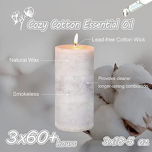 3x6 inch Pillar Candles Cozy Cotton Scented Set of 3 Gray White Layered Mottled Aromatherapy Candles for Weddings Home Wall Shelf Decorations Yoga Spa Dinner Table - Image 2