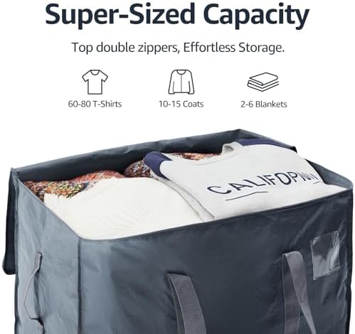 Moving Bags Heavy Duty Extra Large, Moving Boxes, Moving Supplies Essentials,Storage Bins with Lids, Plastic Packing Totes, Storage Bags for Clothes with Handles & Zippers(Grey, 6 Pack) - Image 5