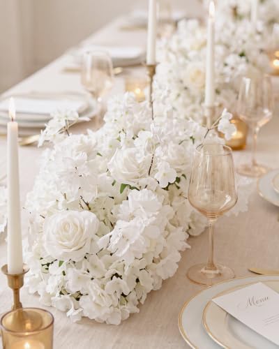 18inch Aisle Flower Garland Centerpieces, White Rose & Sakura Artificial Flowers for Wedding Arch, Backdrop, Reception Table Decor - Floral Runner for Ceremony Pathway & Bridal Suite - Image 5