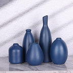 Blue Ceramic Vase - Set of 5 Blue Bud Vases, Modern Farmhouse Navy Blue Decorative Vases for Home, Office, Living Room, Table Decor - Ideal Centerpieces for Flowers, Shelf and Fireplace Accents - Image 4