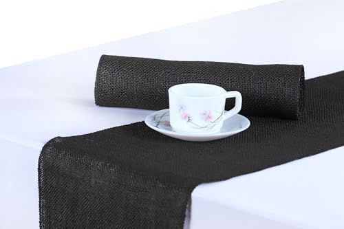 MDS® Pack of 25 Natural Burlap Table Runner, 12 x 72 Inch, Jute Rustic Farmhouse Boho Table Decor for Wedding Reception, Dining Table, Bridal Shower, Baby Shower & Party Decorations - Black by MDS