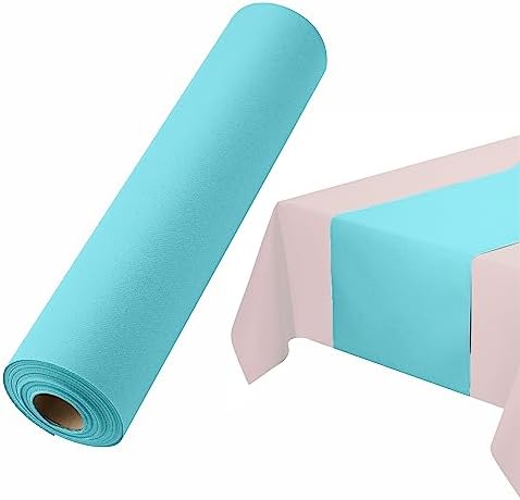 Disposable Table Runner for Dining Table, 16" 20-Pack Linen-Like Mint Blue Paper Table Runners for Party, Wedding Or Event by BloominGoods