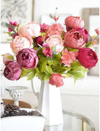 FiveSeasonStuff Mixed Peach, Pink & Plum Artificial Peony Bouquet Set of 2 - Image 2
