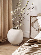 White Ceramic Vase - Large 13.5 Inch Round Floor Vase for Centerpieces, Farmhouse Flower Vases, Rustic Minimalist Home Decor (Sandstone White) - Image 2