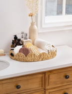 StorageWorks Elliptical Wicker Scalloped Tray, Water Hyacinth Rattan Trays - Image 6