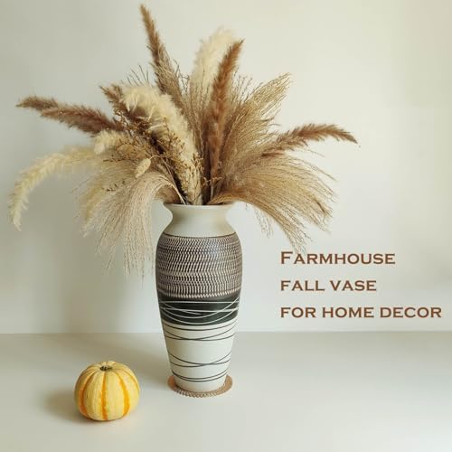12.6" Tall Vintage Ceramic Rustic Farmhouse Vase (Half Skipcut Brown) - Image 2