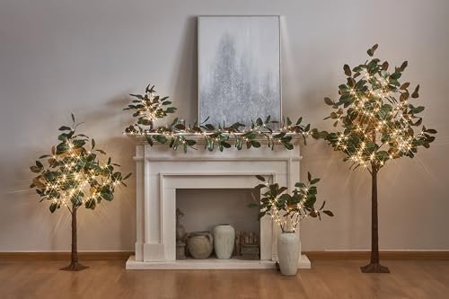 LITBLOOM Faux Magnolia Garland with Lights 6FT Battery Operated with Timer or USB Plug in, Lighted Greenery Garland with 80 Fairy Lights for Home Fireplace Mantle Holiday Decoration Inside - Image 3