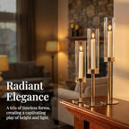 Gold Hurricane Candle Holders Set of 3, Tall Metal Windproof Glass Taper Candle Holder for Candelabra Centerpieces for Dining Table, Wedding, Party & Fireplace Mantel Decor - Image 2