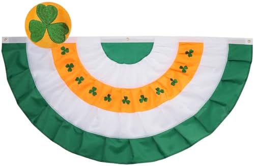 FRF FLAG Irish Flag Bunting 3x6 FT, Outdoor Heavy Duty Ireland Bunting Flags, 210D Nylon St. Patrick's Day Decorations, Embroidered Shamrock Irish Pleated Fans Flags by FRFFLAG