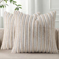 Pallene Faux Fur Decorative Throw Pillow Covers 24x24 Set of 2, Ombre Beige by PALLENE