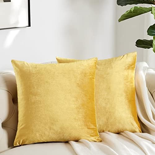 GIGIZAZA Decorative Throw Pillow Covers 18 x 18, Yellow Soft Pillow Covers Velvet,Set of 4 Decor Square Cushion Covers - Image 2