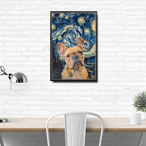 Metal Sign Tin Sign Vintage Wall Art Bulldog Starry Night Stare Sturdy Bulldog in Night for Home Pub and Seasonal Celebrations Waterproof Aluminum 12×16 Inches with Metal Frame - Image 3
