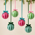 Thenshop 6 Pcs Color Stripes Glass Christmas Tree Ornament with Velvet Bow by Thenshop