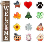 Interchangeable Welcome Sign 12 Pcs Replaceable Icons 45"X9" White Wood by Surfapans