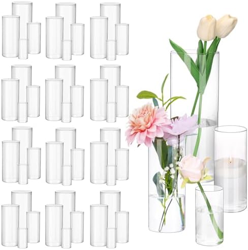 Fixwal 48pcs Clear Glass Cylinder Vases, 4, 6, 8, 10 Inch Tall Cylinder Vases for Centerpieces, Glass Flower Vase, Floating Candle Holder Vase for Table Shelf, Party, Wedding, Home Decor by Fixwal