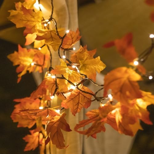 66ft Maple Leaves 200LED String Lights Fall Decor for Home Lighted Fall Garland Decorations Thanksgiving Halloween Decor Full String Lights for Indoor Room Autumn Harvest - Image 3