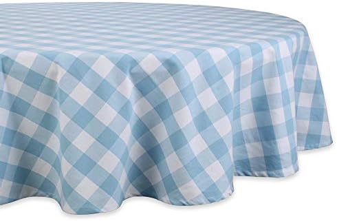 DII Light Blue Tablecloth, 70 Inch Round, Blue & White Buffalo Check Plaid by DII
