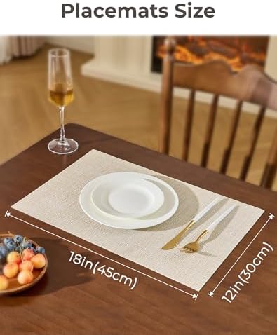 Leetaltree Woven Vinyl Beige Placemats Set of 12, Linen Look & Easy to Clean - Image 4