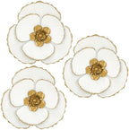 DILATATA 3 Pcs Metal Flower Wall Art Set 10 Inch Rustic Modern Floral Sculpture 3D Metal Flower Wall Hanging Accent for Indoor Living Room Bedroom Kitchen Bathroom Garden Patio Decor - White by DILATATA