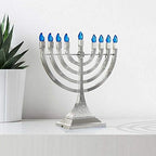 Zion Judaica 12" LED Chanukah Menorah with Flame Shaped LED Bulbs Electric Menorah USB Powered or Batteries Electronic Minorah - 4' Cable Included Hanukkah Battery Menorahs Silver - Image 4