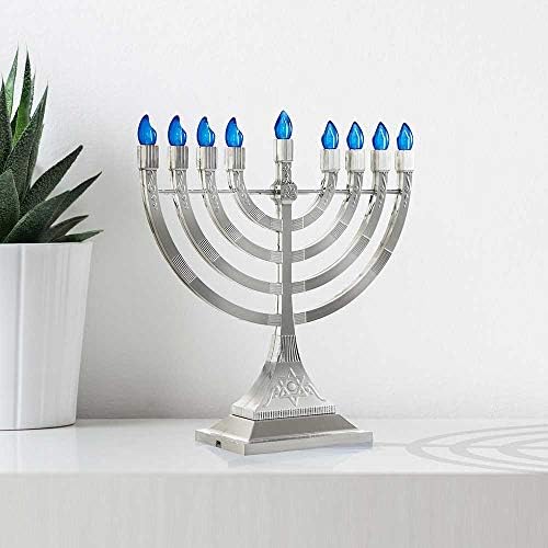 Zion Judaica 12" LED Chanukah Menorah with Flame Shaped LED Bulbs Electric Menorah USB Powered or Batteries Electronic Minorah - 4' Cable Included Hanukkah Battery Menorahs Silver - Image 4