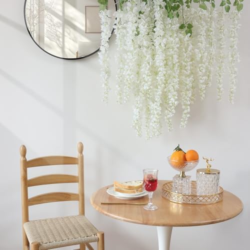 mizii 6Pcs White Wisteria Hanging Flowers 48" Silk Wisteria Artificial Flowers Garland Vines Fake Hanging Flowers Decoration for Wedding Flower Wall Backdrop Centerpieces Party Room Decor (White) - Image 5