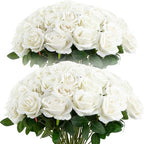 Cliselda 72pcs White Roses Artificial Silk Fake Flower Bulk for Home Decor by Showthebeautyoflife