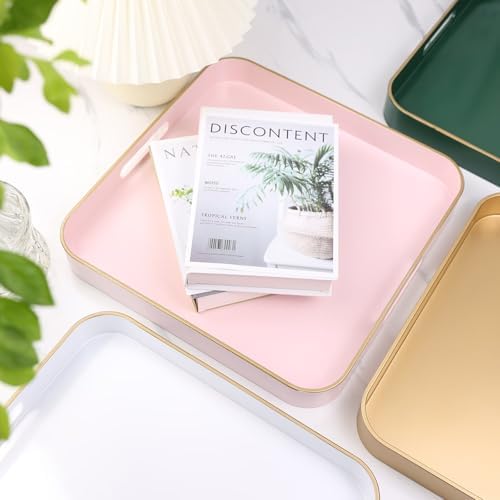 Pink Square Decorative Tray with Handles, 13"*13" Versatile Serving Tray for Coffee Table, Ottoman, Ideal for Serving, Displaying, Organizing - Image 4