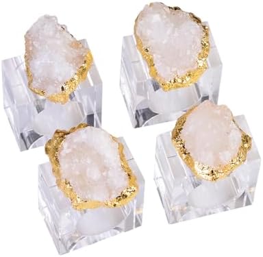 AMOYSTONE White Quartz Napkin Rings Glass Base Dining Table Decor - Image 2