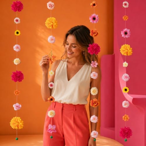 6 Pcs Pink and Orange Hanging Flowers Garland Artificial Floral Garland - Image 5