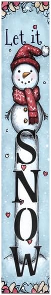 Let it snow Porch Board Snowman Welcome Sign for Front Door Porch Deck Patio or Wall - Indoor Outdoor Decorative Christmas Holiday Farmhouse Rustic Vertical Porch Decor by SLIYIYoo