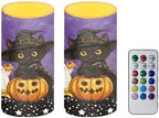 Halloween Flameless Candles with Remote, 2 Pack LED Battery Operated Candles for Halloween Party Multicolor Flameless Electric Pillar Candle with Black Cat Ghost - Image 2