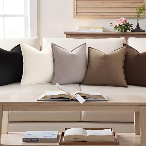 decorUhome Fall Light Brown Linen Throw Pillow Covers 26x26 Set of 2 - Image 4