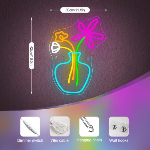Flower Neon Sign Cute Floral Neon Light Vase Wall Decor for Shop & Home - Image 6