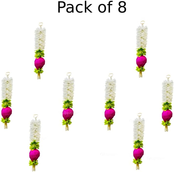Divyakosh Lotus Hanging Gajra Set of 8 | Small 10 Inch Off-White Fabric Floral Wall Hangings | Temple & Pooja Room Decoration Items | Backdrop Decor for Festivals & Diwali - Image 2