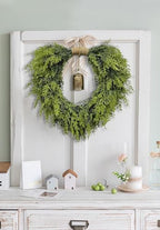 20" Heart-Shaped Wreath for Front Door – Faux Greenery with Rustic Bell – Waterproof & Fade-Resistant Christmas Decor for Porch, Holiday Wall or Indoor Use - Image 4