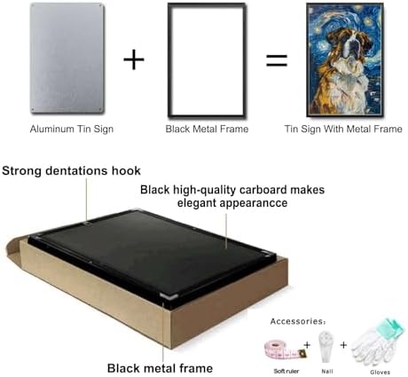 Metal Sign Vintage Tin Sign Saint Bernard Starry Night Bernard Gentle Saint in A Celestial Sky for Home Alpine Lodge and Seasonal Displays Rustproof Aluminum 8×12 Inches with Metal Frame - Image 7