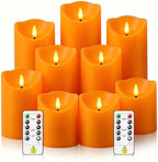 Eebuss Flameless Candles with Remote Timer, Battery Operated Realistic Flickering LED Candles, 9 Packs Fake Candles for Home Decor (D3 x H 3" 4" 5" 6" 7") Orange by Eebuss