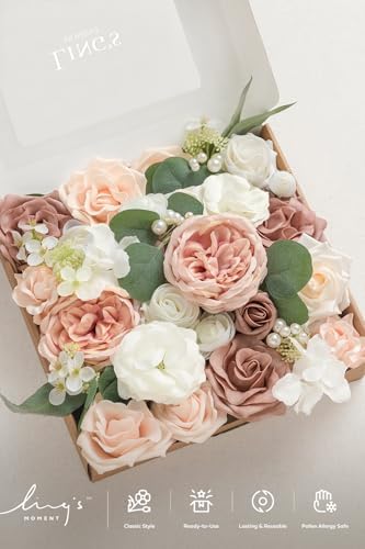 Ling's moment Fake Flowers Box, Dusty Rose & Pale Peach Grand Combo - Image 5