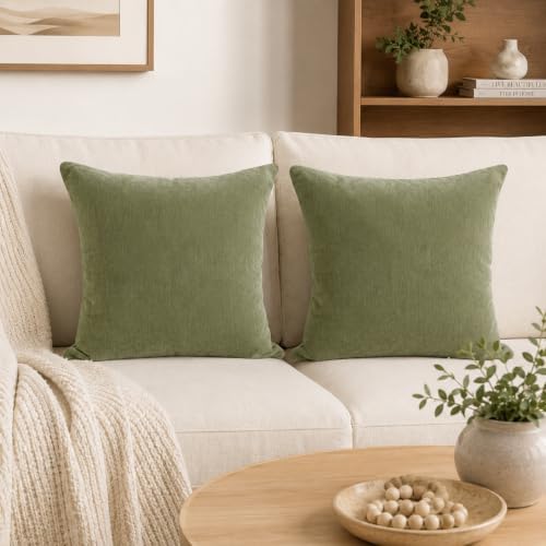 JoraLion Chenille Lumbar Pillow Covers 18x18 inch Olive Sage Green by JoraLion
