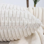 All Smiles Decorative Cream Throw Pillow Covers 16x16 Set of 4 Farmhouse Rustic Boho Home Decor Soft Plush Striped Corduroy Square Cushion Case for Living Room Couch Bed Sofa - Image 3