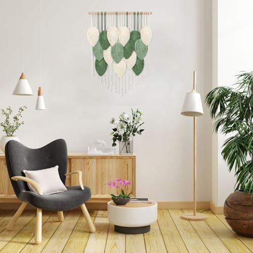 Macrame Wall Hanging Boho Green Leaves Macrame Tapestry Chic Wall Decor - Image 5
