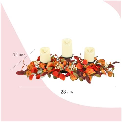 28" Fall Candle Holder Dining Table Centerpieces with Orange Eucalyptus - Image 5