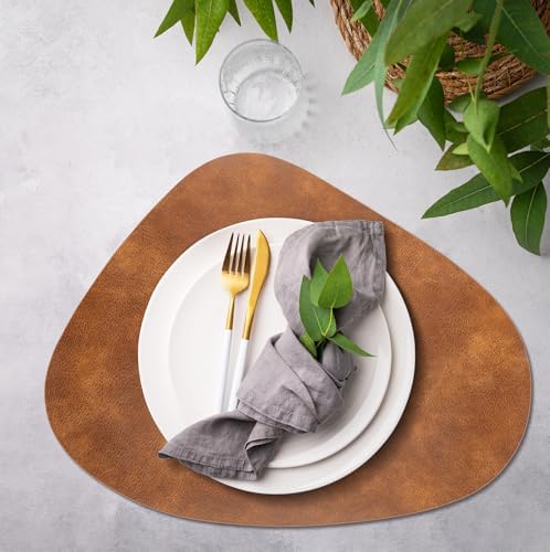 ADRIMER Placemats, Heat Resistant Round Placemats Set of 8 Washable 13 x 17 Inch, Waterproof Table Mats Wipeable for Kitchen, Dining Room Table Christmas Decor, Turmeric Brown - Image 5