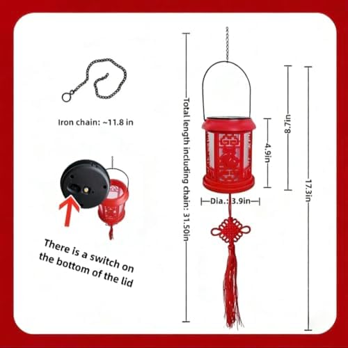 Solar Lanterns, Chinese Lanterns, red Outdoor Hanging Decorations, Suitable for Gardens, patios, courtyards and lawns, can be Used for New Year, Spring Festival and Weddings. (4Pack) - Image 4