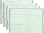 Over&Back Set of 4 Hand-Blocked Placemats - Colorful Dining Table Mat - Each Placemat is Unique - 100% Cotton - Machine Washable - Kitchen and Home Decor - Green Leaf by overback