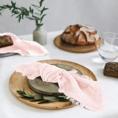 Pesonlook 24 Pcs Pink Handmade Cotton Cloth Napkins with Fringe, 16x16 Inch - Image 6